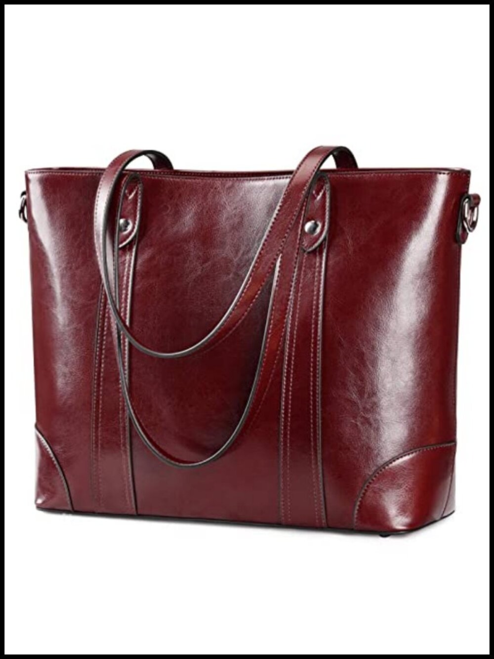 Genuine Leather Laptop Tote Bag Large Work Shoulder Handbag with Zipper